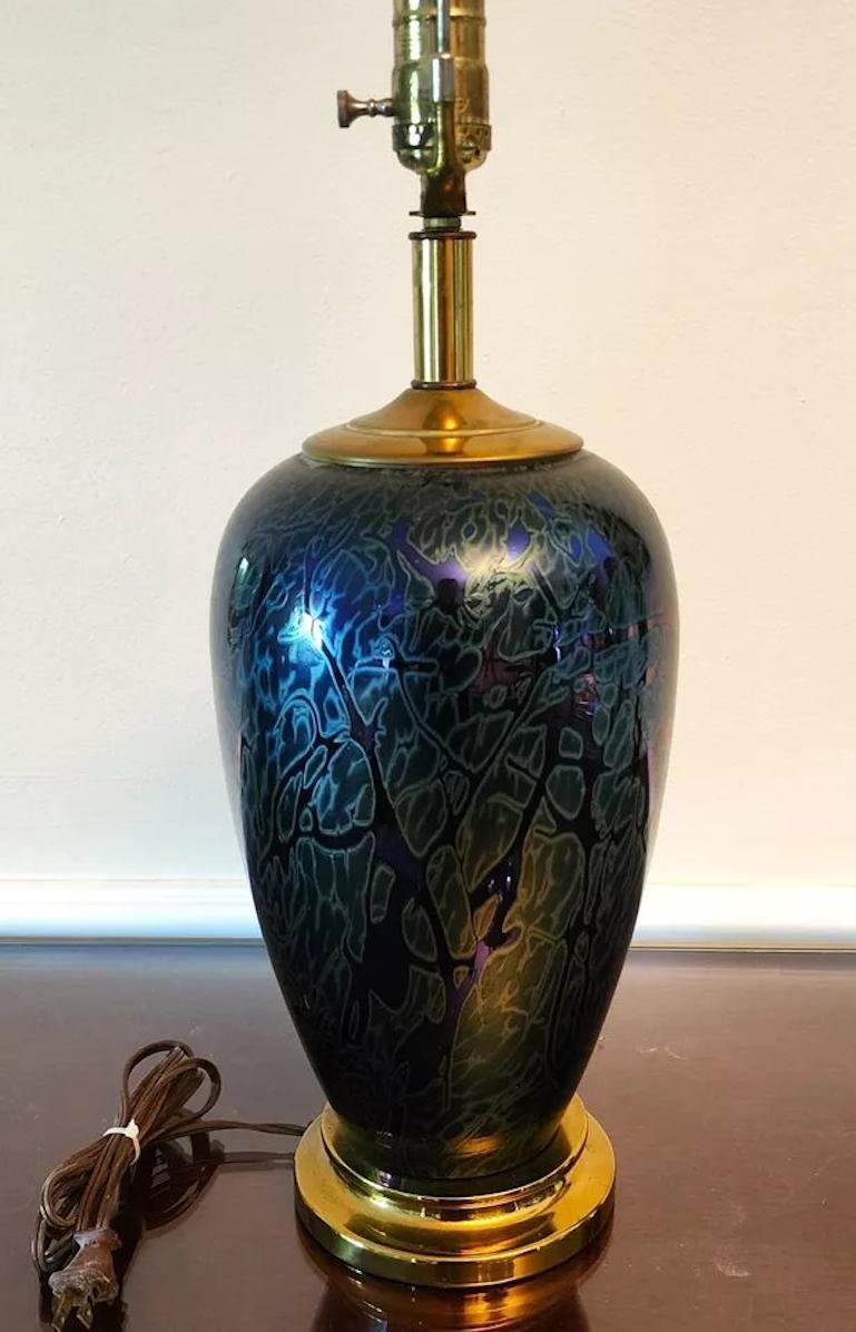 Brass Vintage Royal Brierley Table Lamp Iridescent Signed