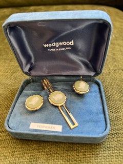 Vintage Royal British Wedgwood Jaspis ware Gold Pate Manschettenknöpfe & Krawatte Clip Set