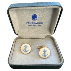 Vintage Royal British “Wedgwood” Jasper ware Gold Plated Cufflinks In Case