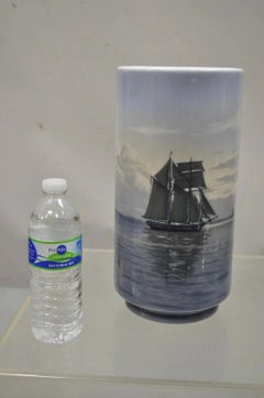 Vintage Royal Copenhagen 13" Blue White Porcelain Nautical Ship Vase 1634 33.B