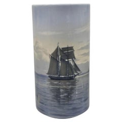 Vintage Royal Copenhagen 13" Blau Weiß Porzellan Nautische Schiff Vase 1634 33.B