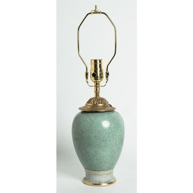 Vintage Royal Copenhagen Celadon Crackled Vase Lamp at 1stDibs