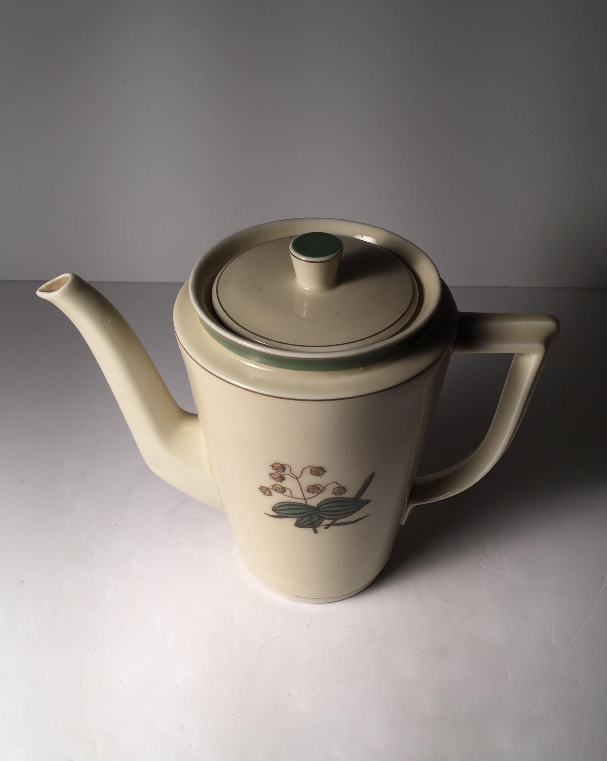 Coffee  Pot Royal Copenhagen Dagmar 9533 Green and White with Gold Good vintage condition