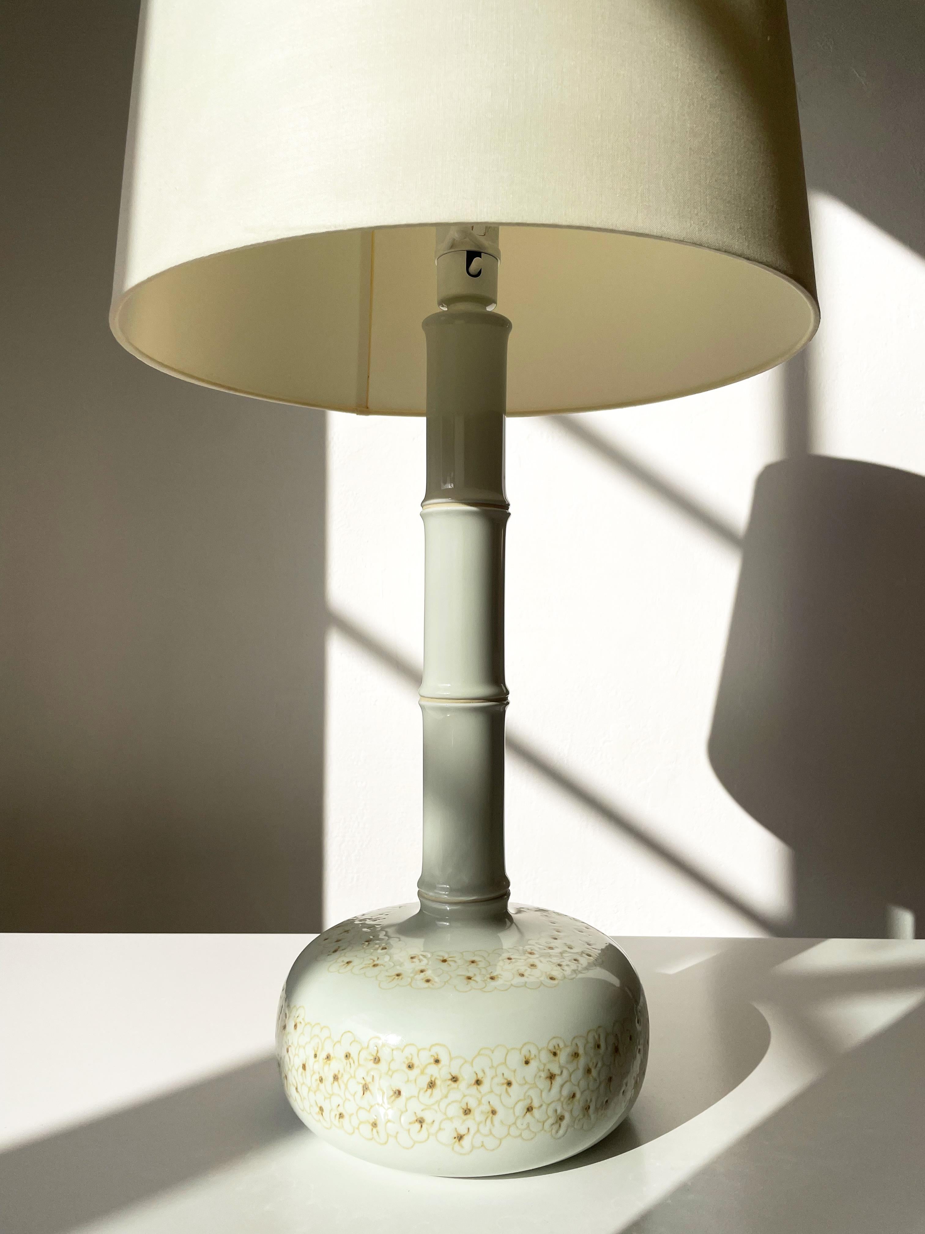 Danish Royal Copenhagen Bamboo Shape Floral Decor Table Lamp, 1960s For Sale