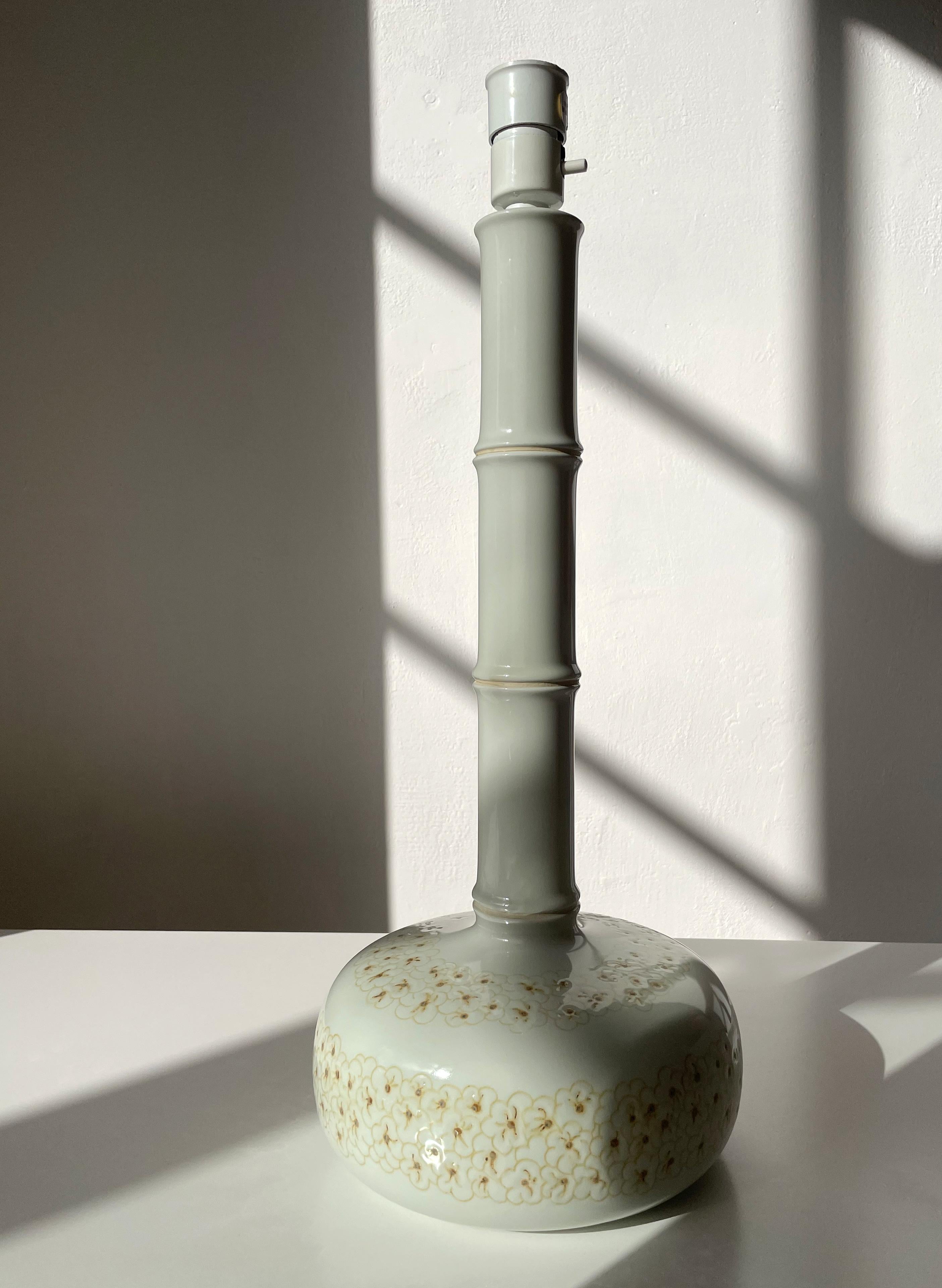 Glazed Royal Copenhagen Bamboo Shape Floral Decor Table Lamp, 1960s For Sale