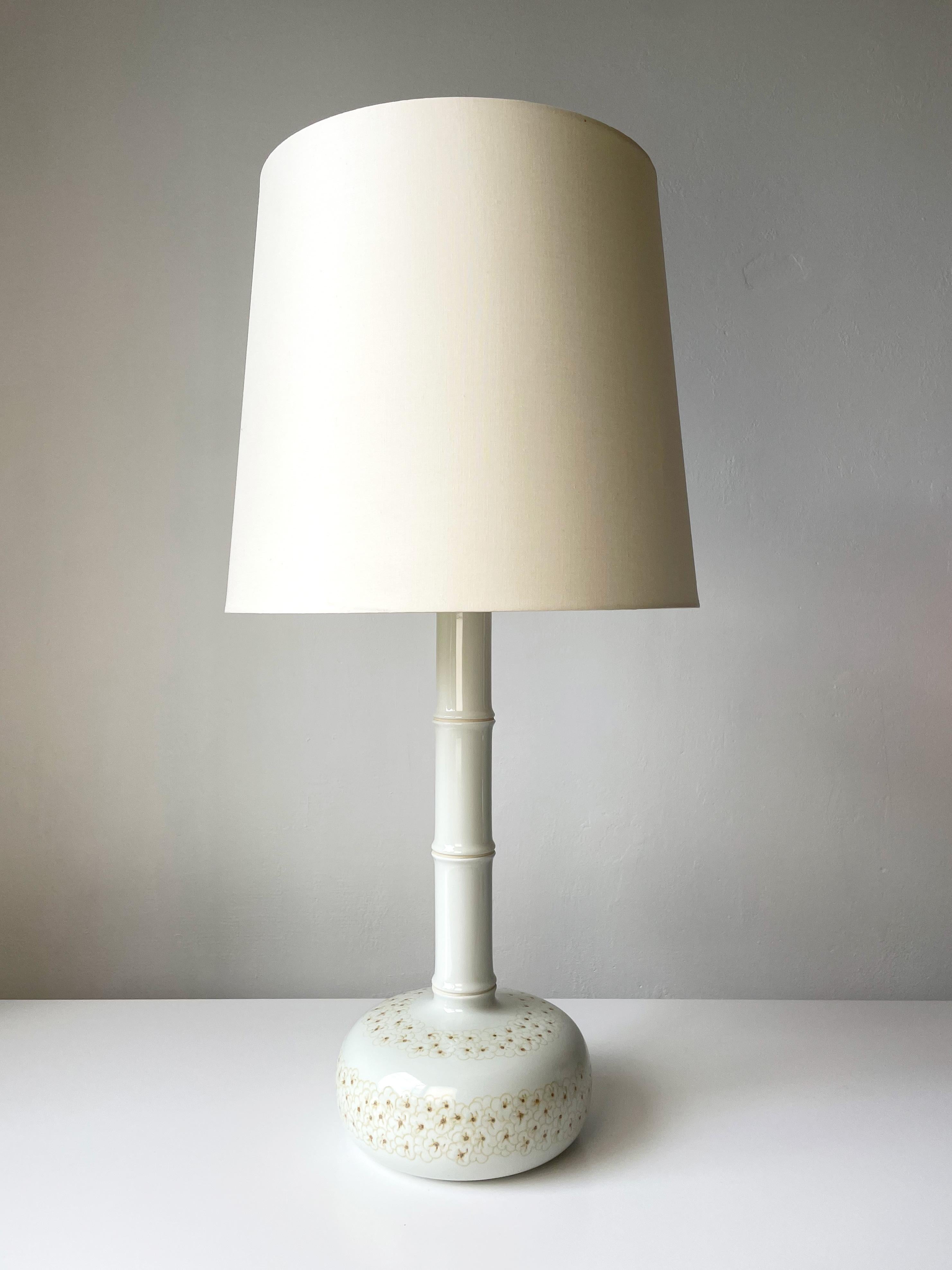 20th Century Royal Copenhagen Bamboo Shape Floral Decor Table Lamp, 1960s For Sale