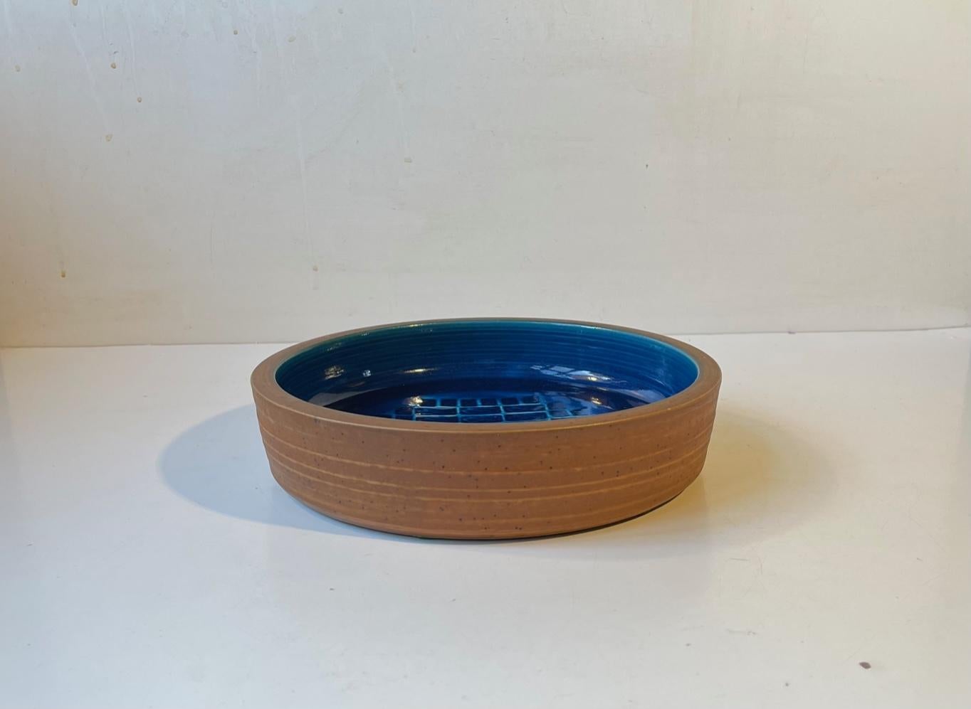Danish Vintage Royal Copenhagen Stoneware Bowl with Abstract Blue Decor, 1960s For Sale