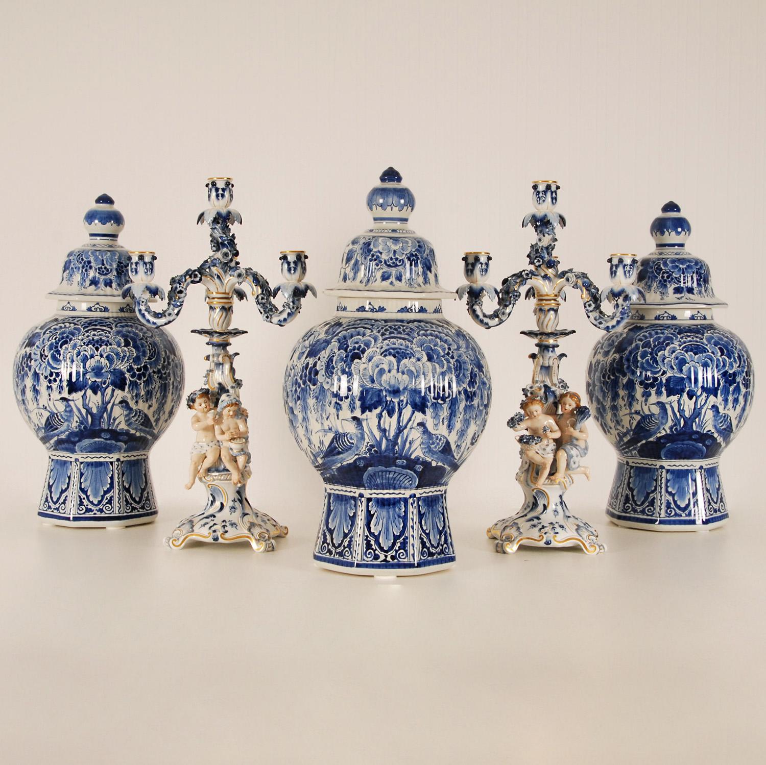 Royal Delft Baluster Vases Earthenware Blue White Ceramic Covered Jars -  a pair For Sale 3