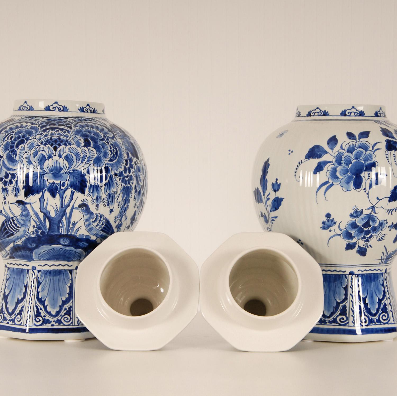 Hand-Crafted Royal Delft Baluster Vases Earthenware Blue White Ceramic Covered Jars -  a pair For Sale