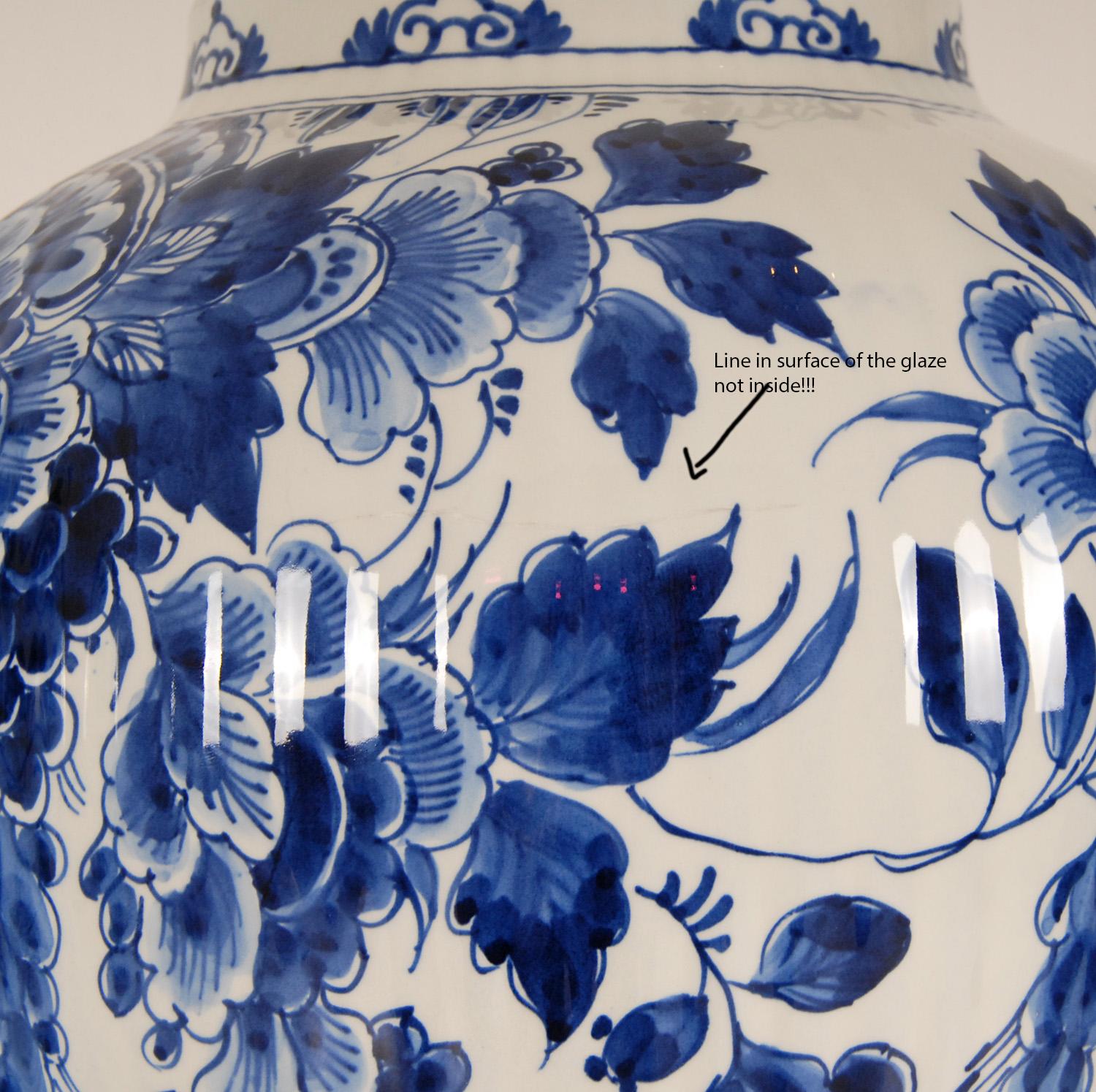 Royal Delft Baluster Vases Earthenware Blue White Ceramic Covered Jars -  a pair For Sale 1