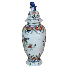 Vintage Royal Delft De Porceleyne Fles Polychrome Ginger Jar Vase Foo Lion Dog