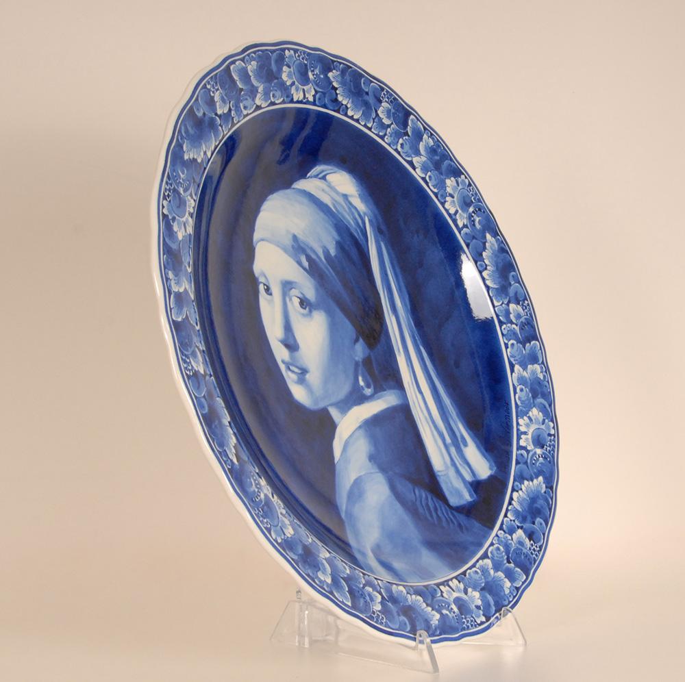 Vintage Royal Delft Plate Girl With Pearl Earring Portret Plate Johannes Vermeer For Sale 1