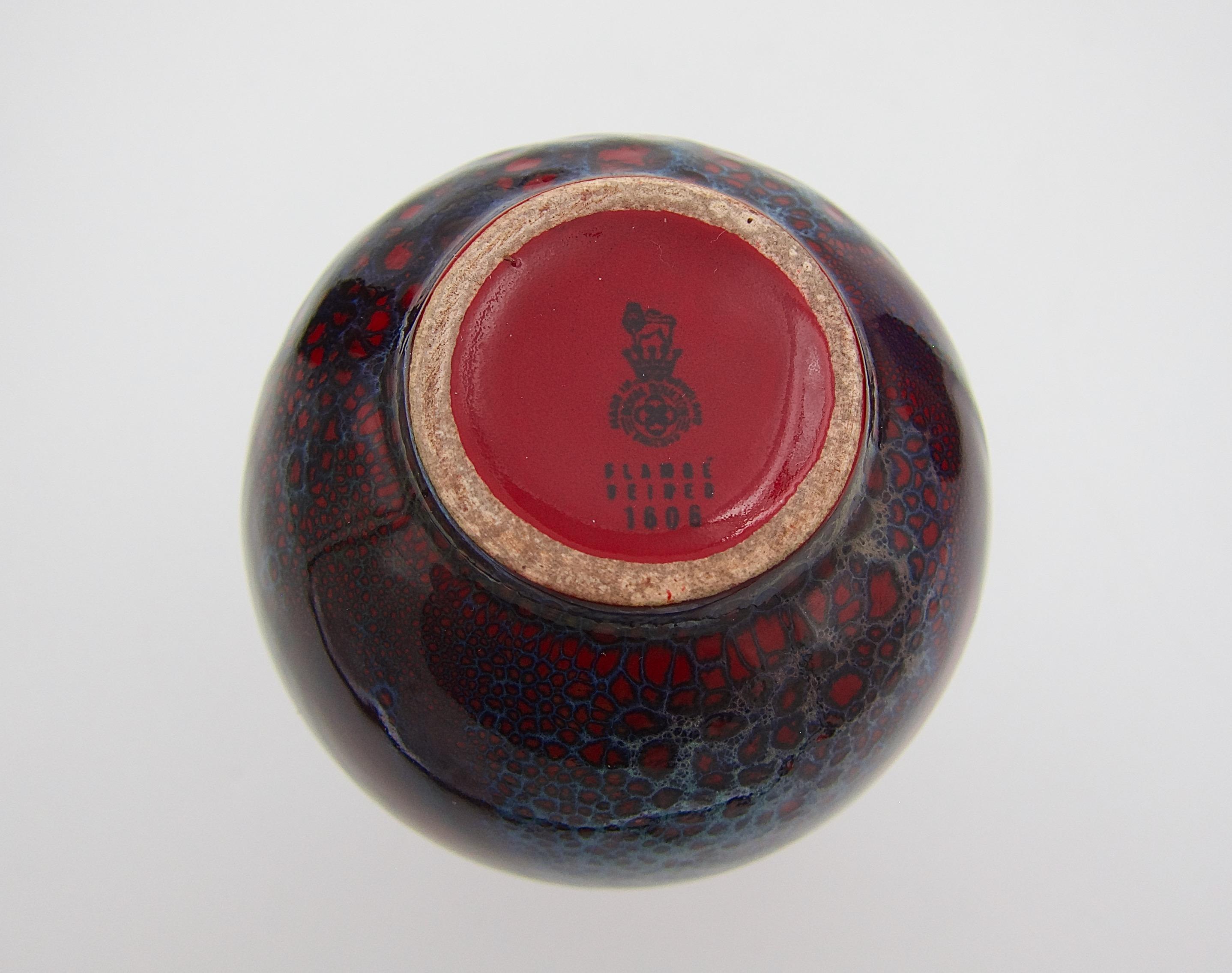 Vintage Royal Doulton Veined Flambe Art Pottery Trio 8