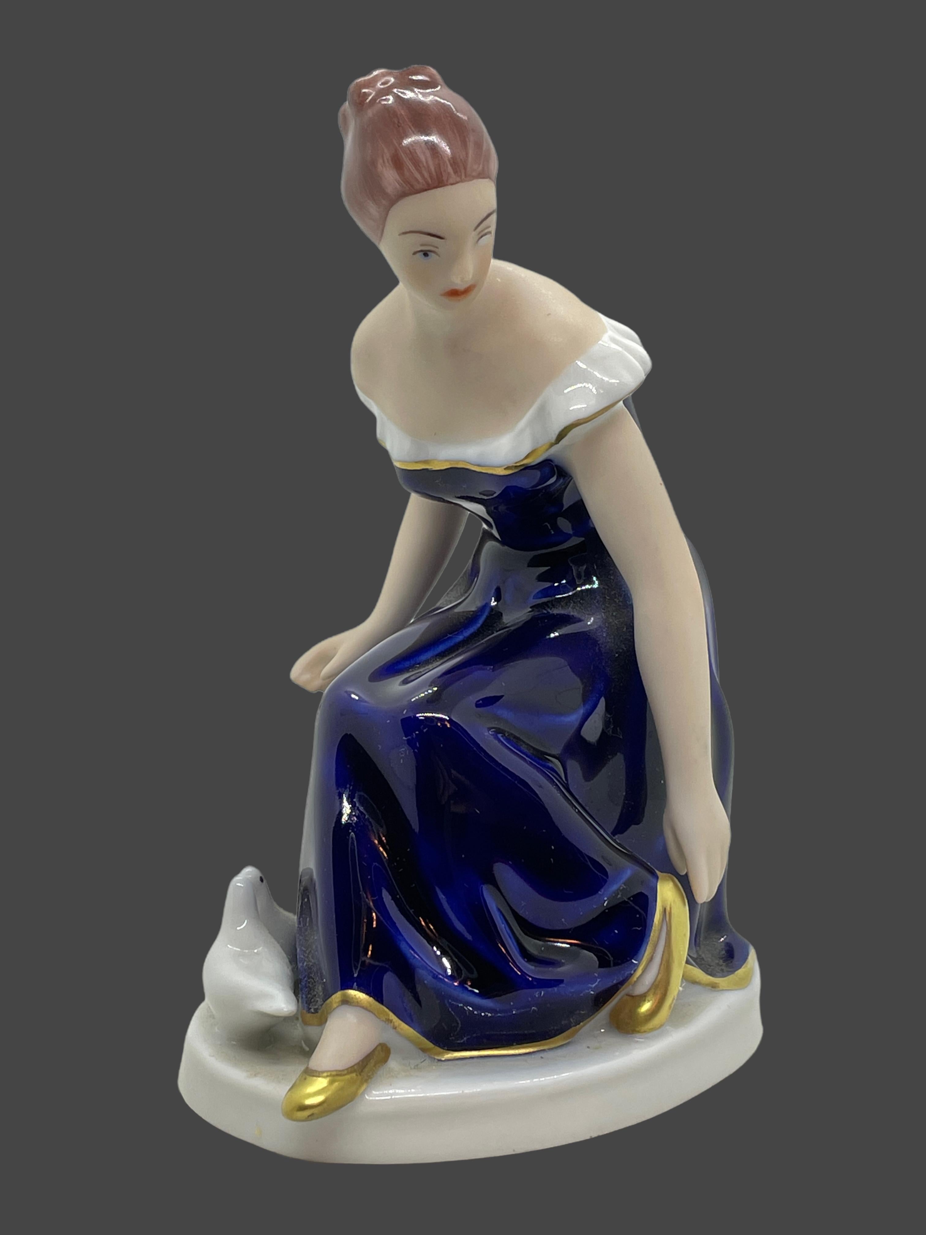 A very beautiful Royal Dux Bohemia porcelain sculpture, mid-20th century, mid-century modern period, Czechoslovakia. A very beautiful and detailed porcelain figurine. With maker's mark on bottom, Royal Dux Bohemia, as shown in images.