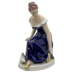Vintage Royal Dux Porcelain Figurine Lady with Doves, Bohemia 1960s