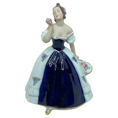 Vintage Royal Dux Porcelain Figurine Lady with Flower Basket, Bohemia, 1960s
