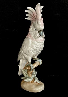 Vintage Royal Dux Porcelain Figurine of a Cockatoo Perched on a Branch