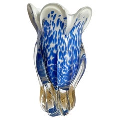 Vintage Royal Gallery Hand Blown Blue and White Glass Vase