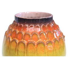 Vintage Royal Haeger Art Deco Lotus Blossom Chrome Red Orange Pottery Vase