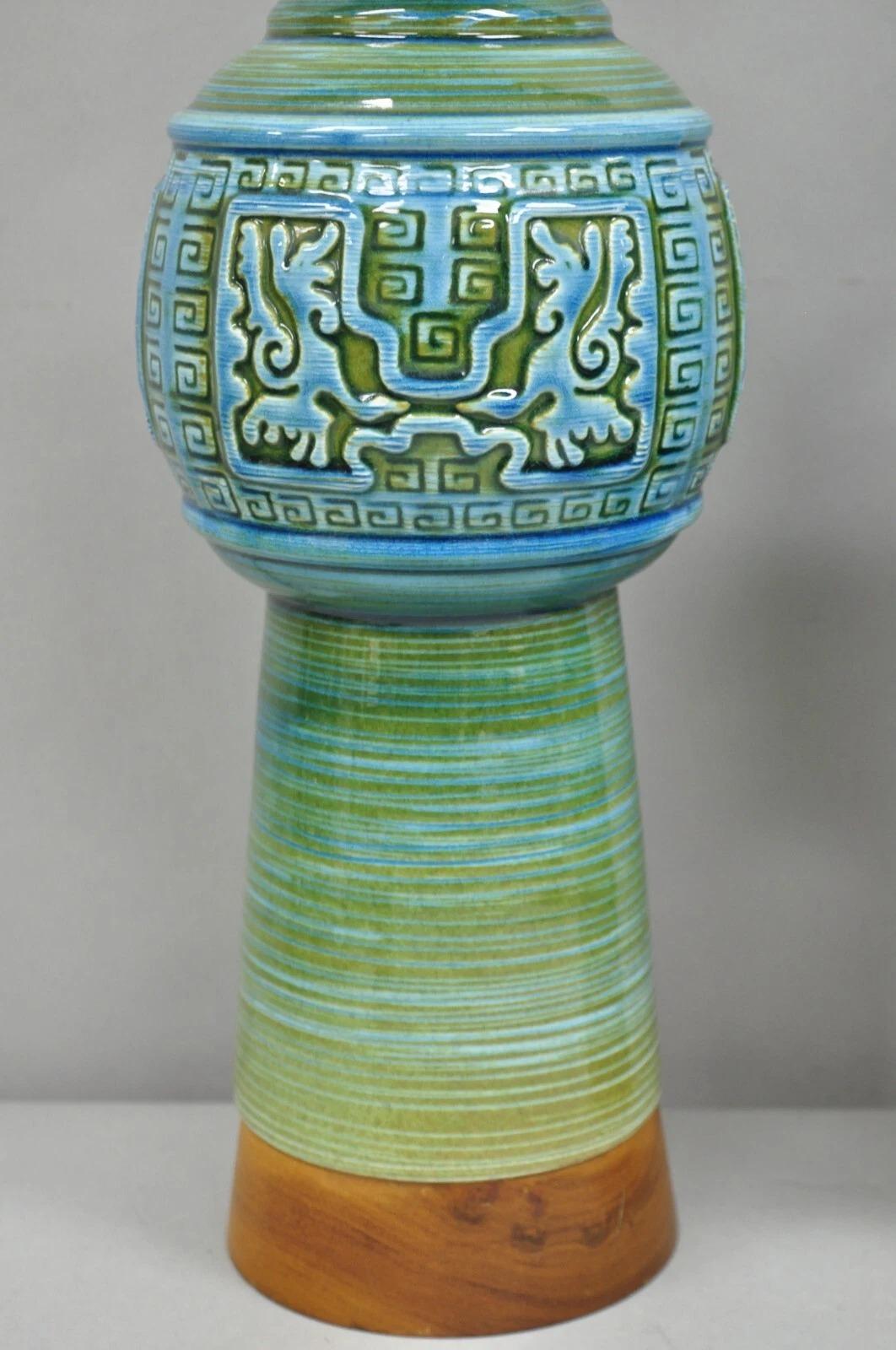 Paire de lampes de bureau Royal Haeger en céramique vert turquoise, mi-siècle moderne en vente 4