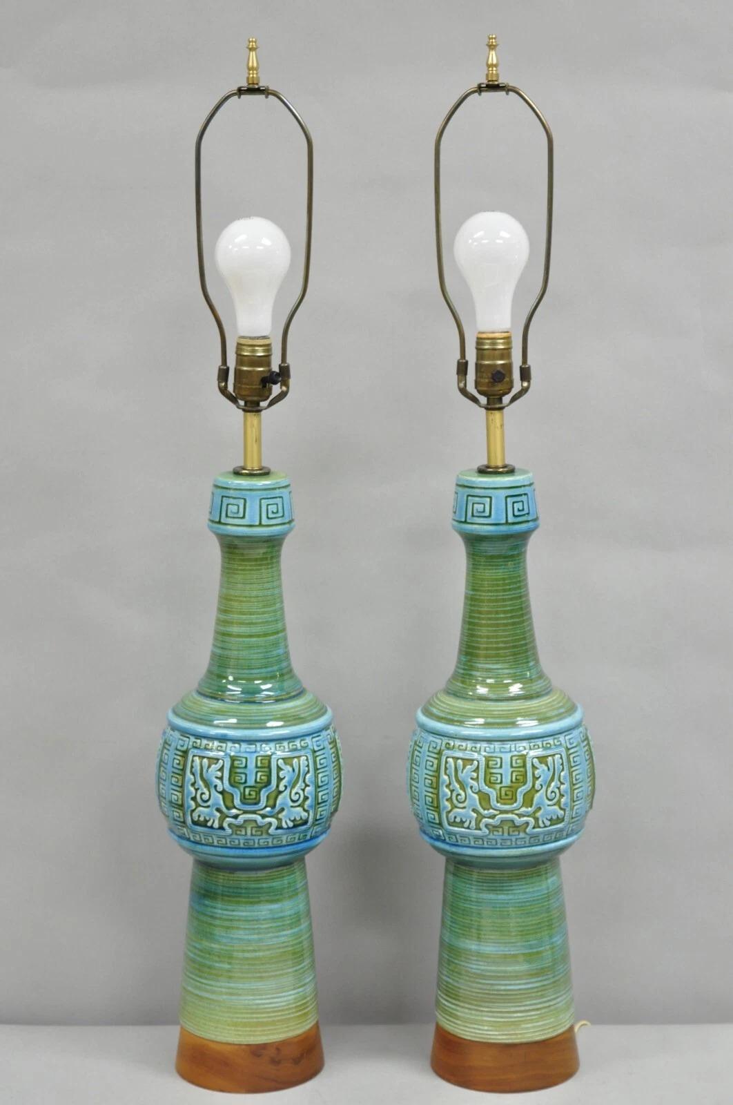 Paire de lampes de bureau Royal Haeger en céramique vert turquoise, mi-siècle moderne en vente 5
