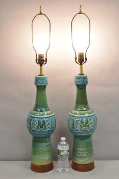 Royal Haeger Mid-Century Modern Keramik-Tischlampe, Türkis-Grün, Paar, Vintage