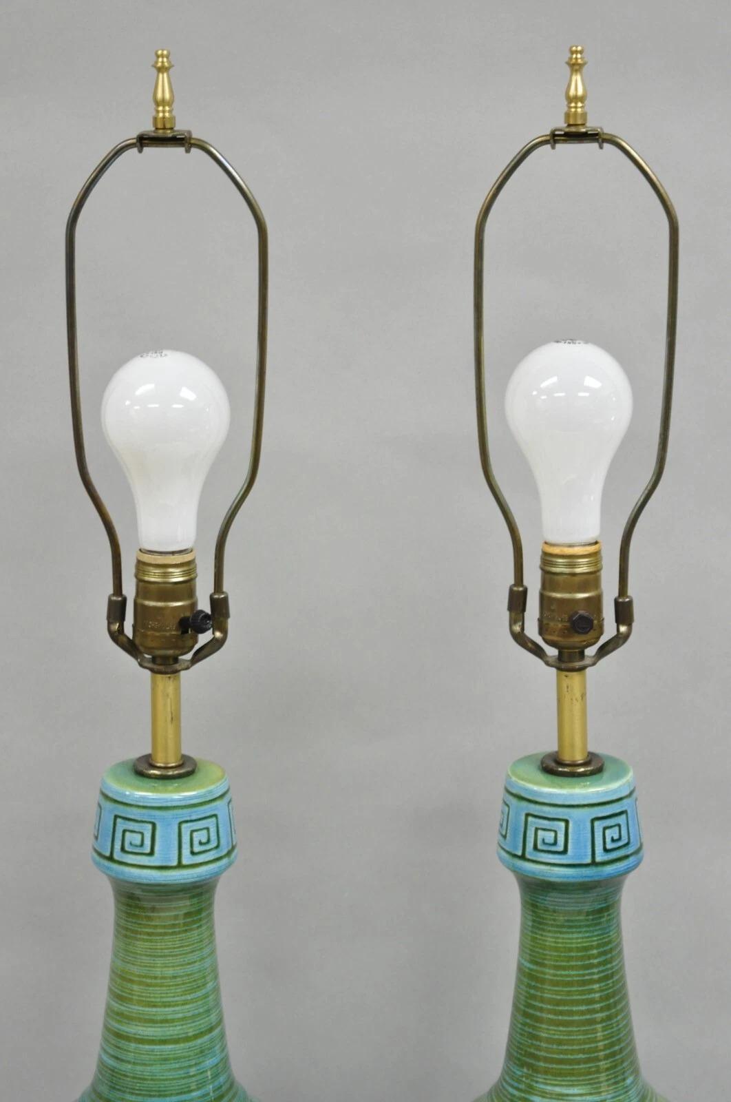 20ième siècle Paire de lampes de bureau Royal Haeger en céramique vert turquoise, mi-siècle moderne en vente