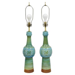 Pareja de lámparas de sobremesa vintage Royal Haeger de cerámica verde turquesa de mediados del siglo XX