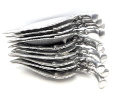 Vintage Royal Hickman Bruce Cox signiert Zinn Muschel Fisch Platten, Satz von 10