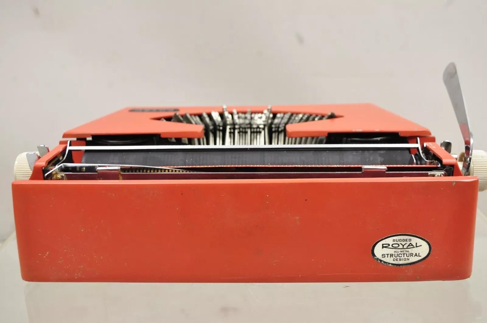 Vintage Royal Holland Parade Coral Red Mid Century Modern Typewriter in Case For Sale 4