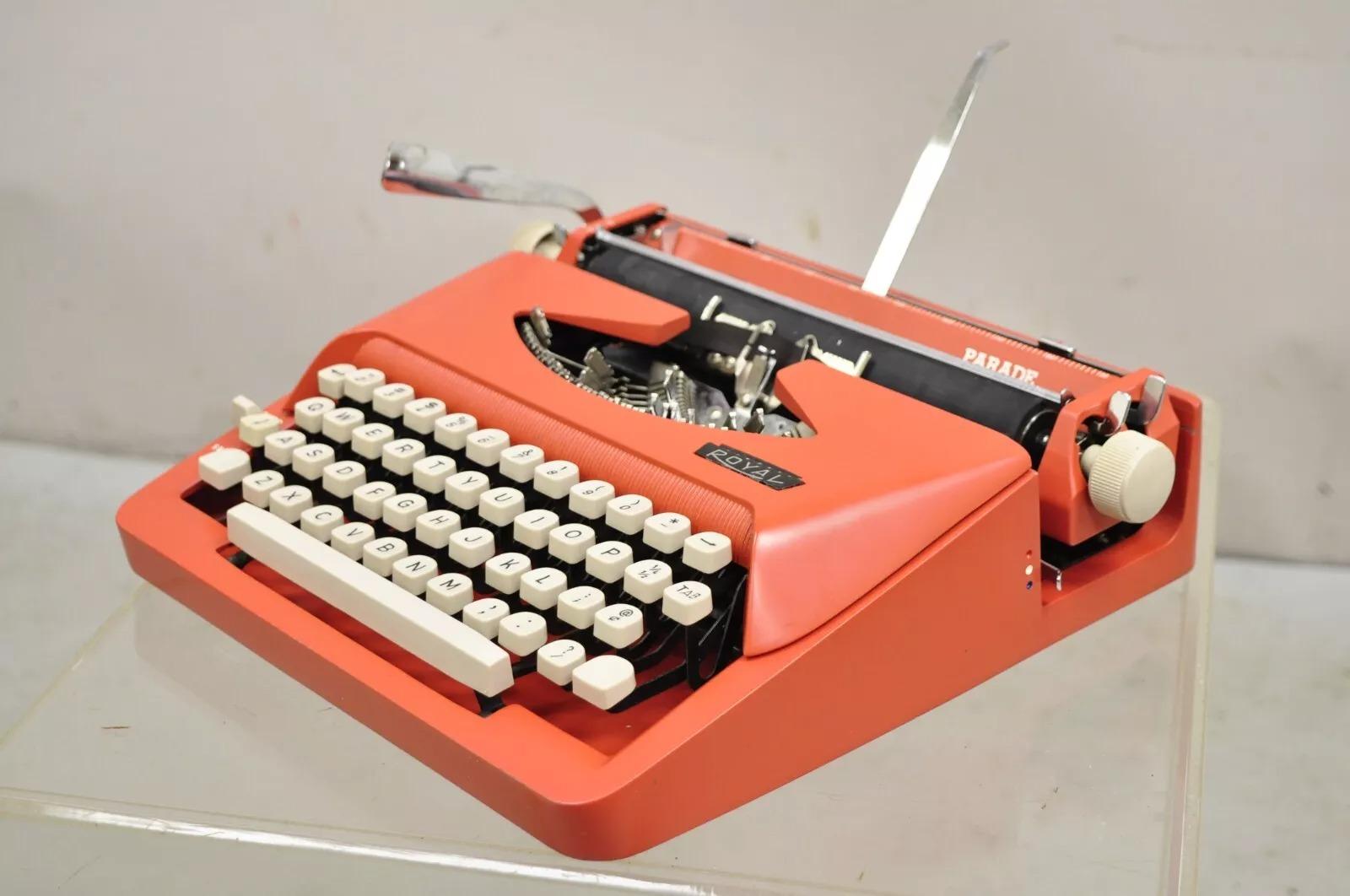 Other Vintage Royal Holland Parade Coral Red Mid Century Modern Typewriter in Case For Sale