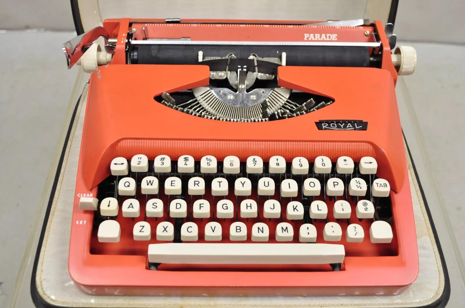 Unknown Vintage Royal Holland Parade Coral Red Mid Century Modern Typewriter in Case For Sale