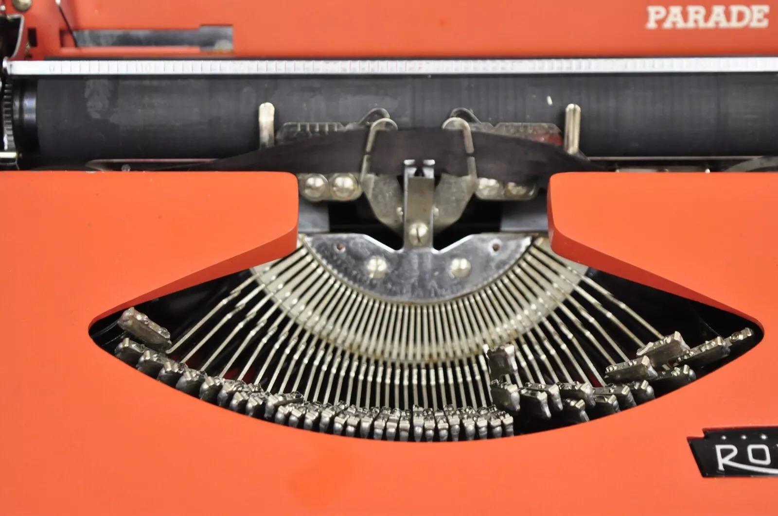 Metal Vintage Royal Holland Parade Coral Red Mid Century Modern Typewriter in Case For Sale