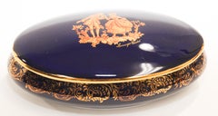 Vintage Royal Limoges France 22-Karat Gold Trinket Box in Cobalt Blue