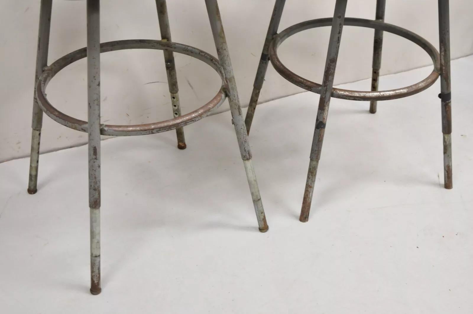 Vintage Royal Metal Steel Industrial Factory Worker Adjustable Stool Chair 2 Pcs In Good Condition For Sale In Philadelphia, PA