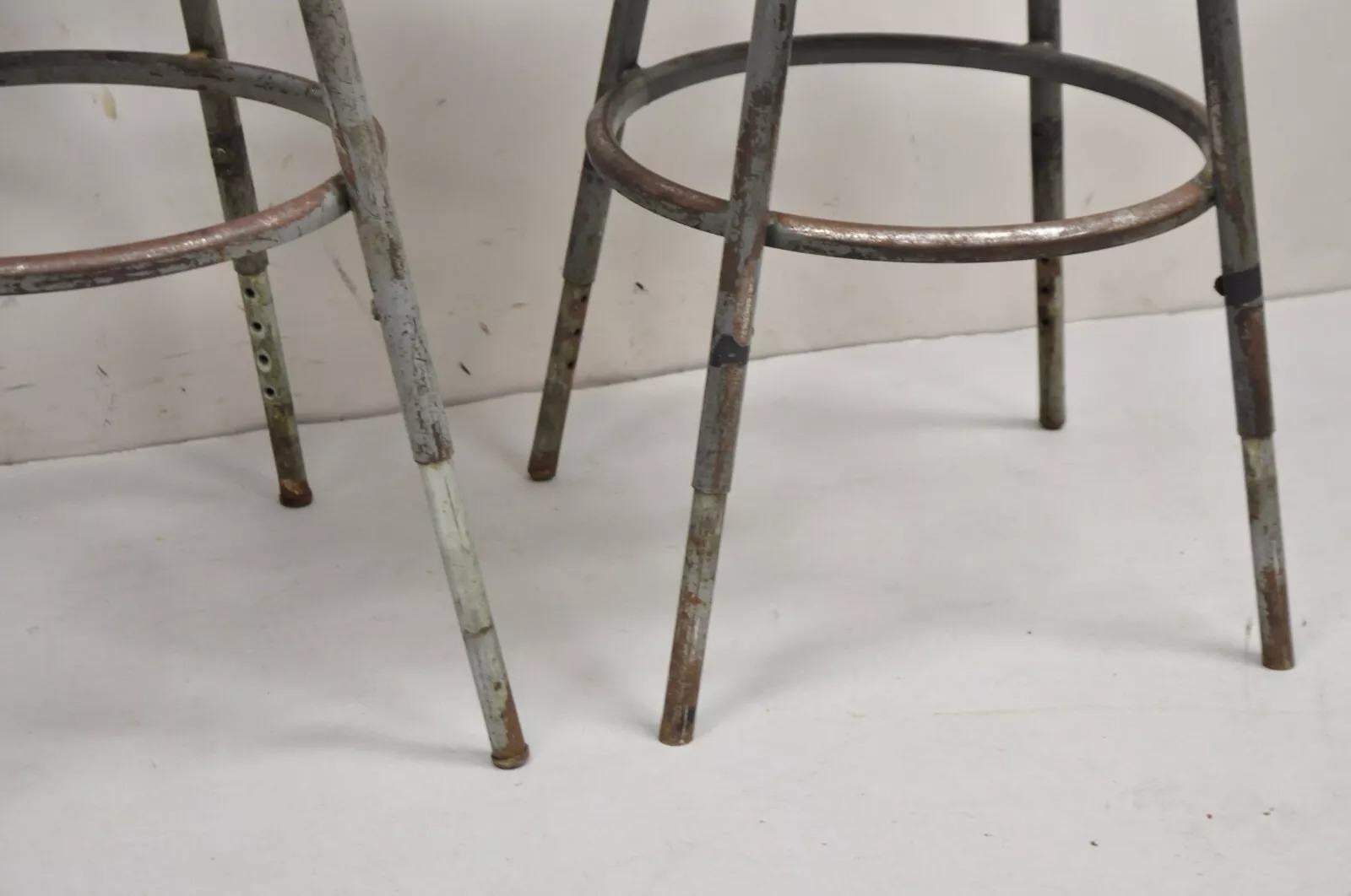 Vintage Royal Metal Steel Industrial Factory Worker Adjustable Stool Chair 2 Pcs For Sale 1