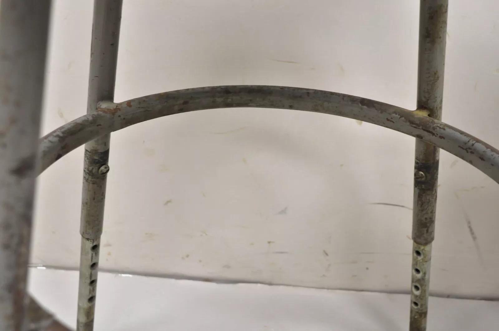 Vintage Royal Metal Steel Industrial Factory Worker Adjustable Stool Chair 2 Pcs For Sale 2