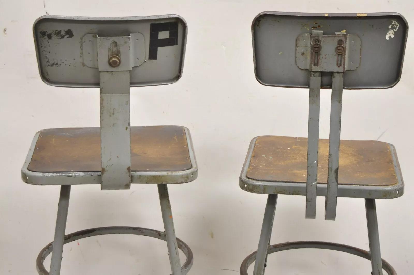 Vintage Royal Metal Steel Industrial Factory Worker Adjustable Stool Chair 2 Pcs For Sale 3