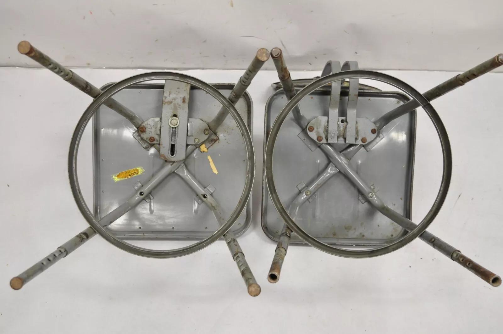 Vintage Royal Metal Steel Industrial Factory Worker Adjustable Stool Chair 2 Pcs For Sale 4