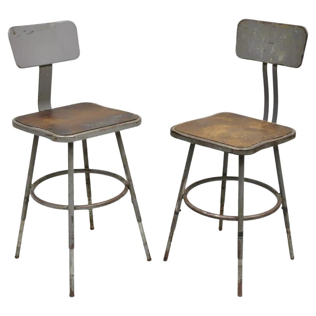 Vintage Royal Metal Steel Industrial Factory Worker Adjustable Stool Chair 2 Pcs