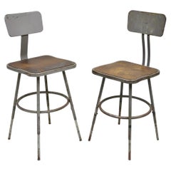 Vintage Royal Metal Steel Industrial Factory Worker Adjustable Stool Chair 2 Pcs