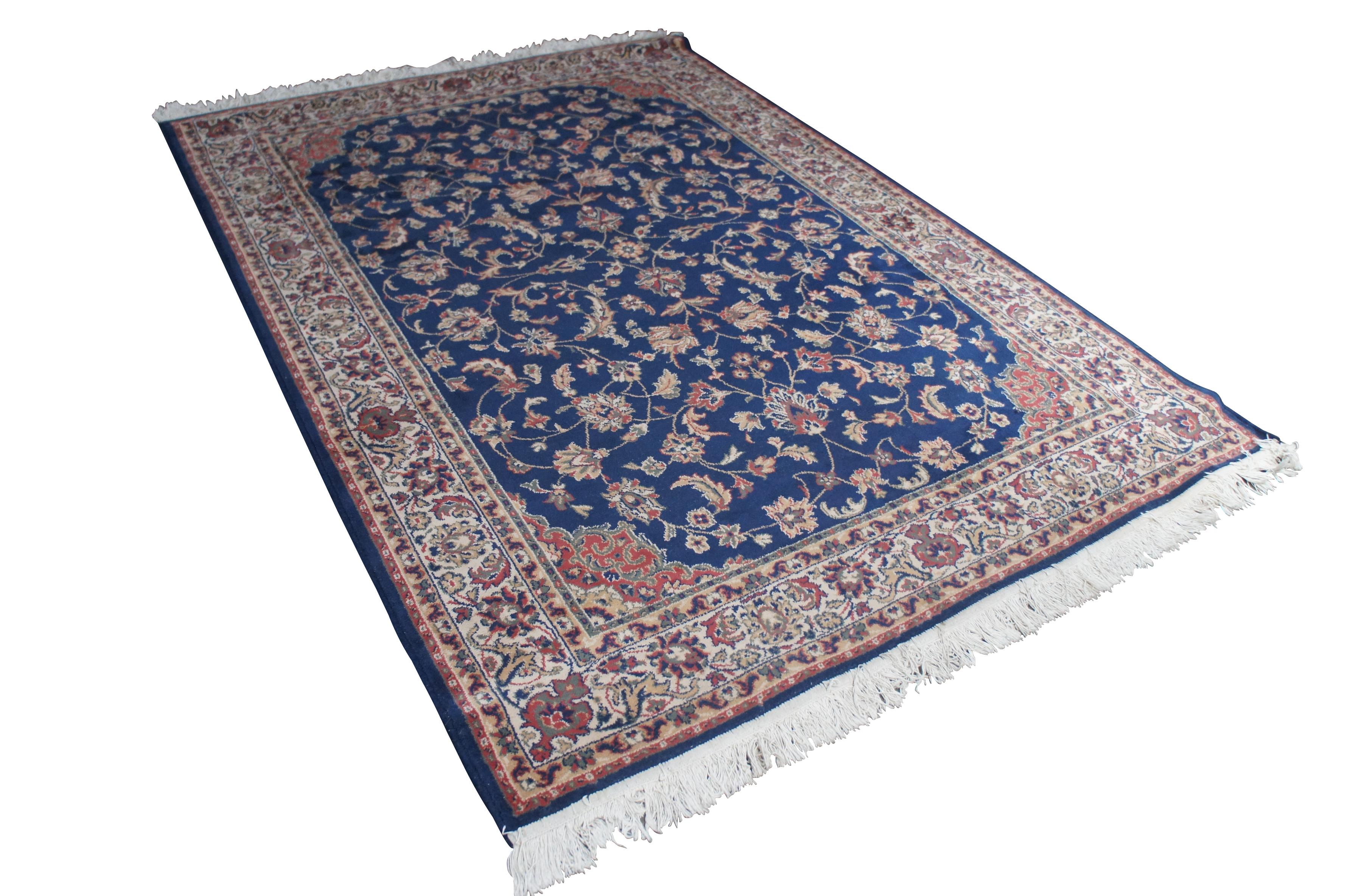 Sarouk Farahan Vintage Royal Persian Sarouk Navy Floral All Over Navy Area Rug Carpet 5' x 8' For Sale