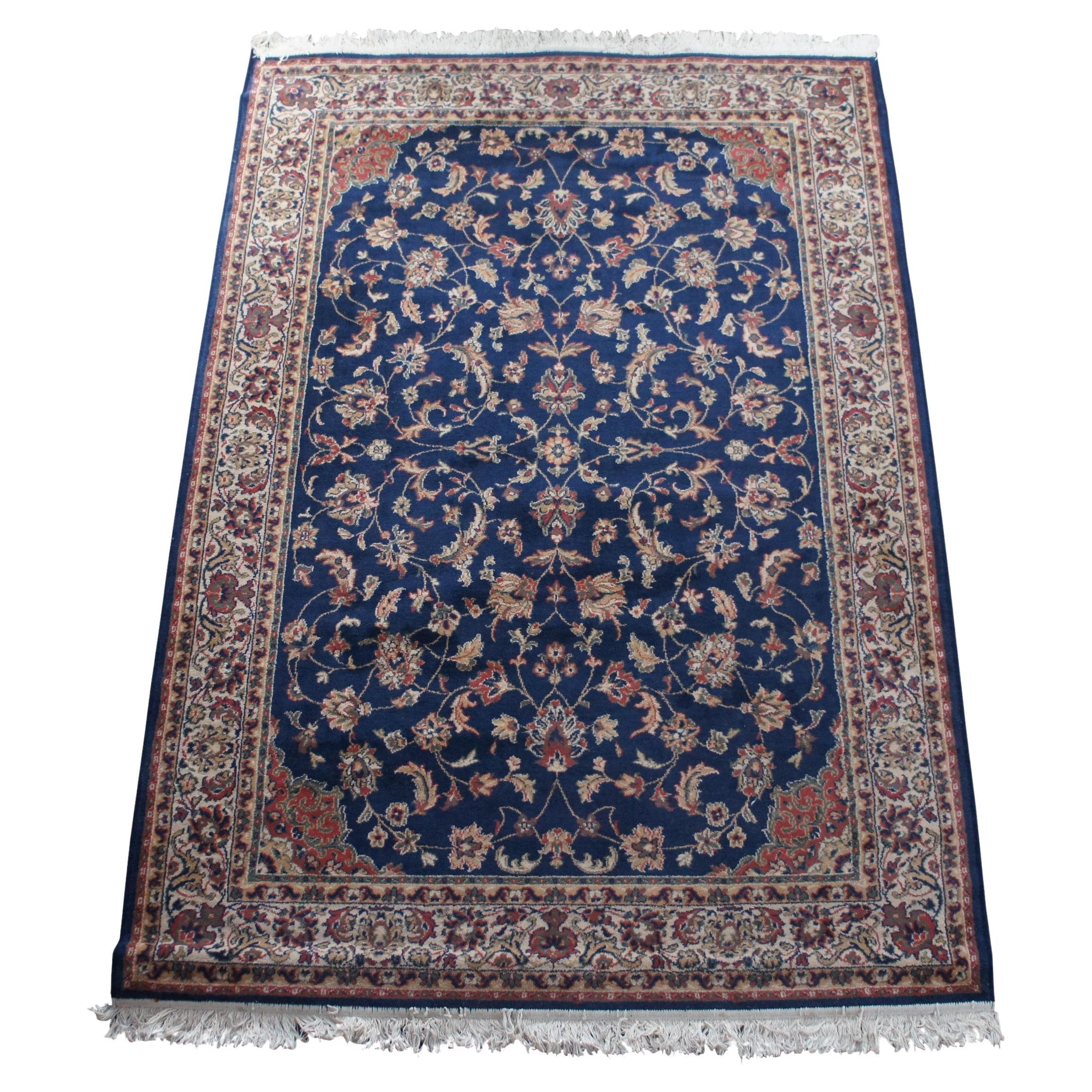 Vintage Royal Persian Sarouk Navy Floral All Over Navy Area Rug Carpet 5' x 8' For Sale