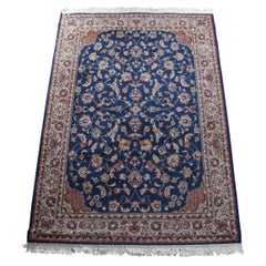 Tapis de style royal persan Sarouk bleu marine avec motifs floraux sur toute la surface du tapis de 5' x 8'