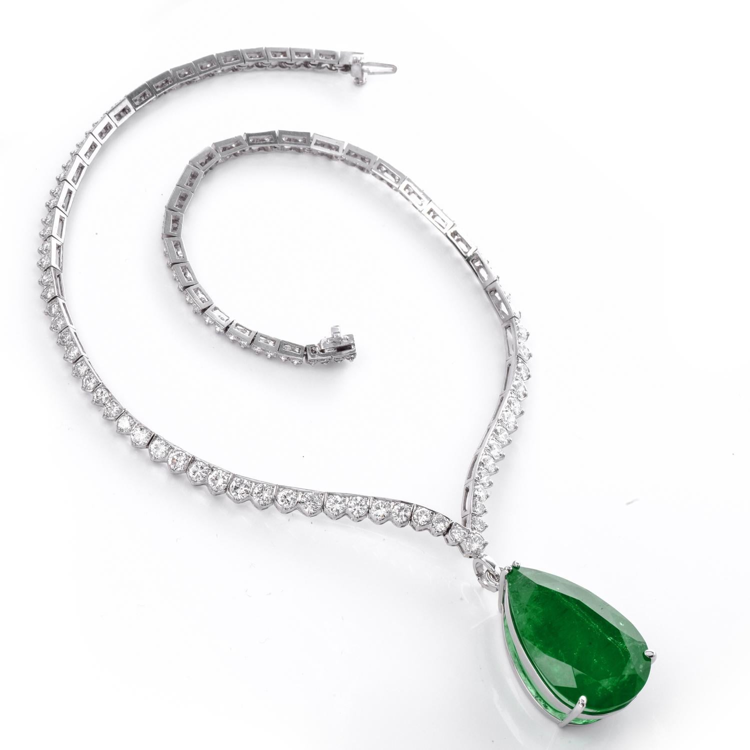 Women's Vintage Royalty Vivid 49.49cts GIA Emerald Diamond Platinum Pendant  Necklace
