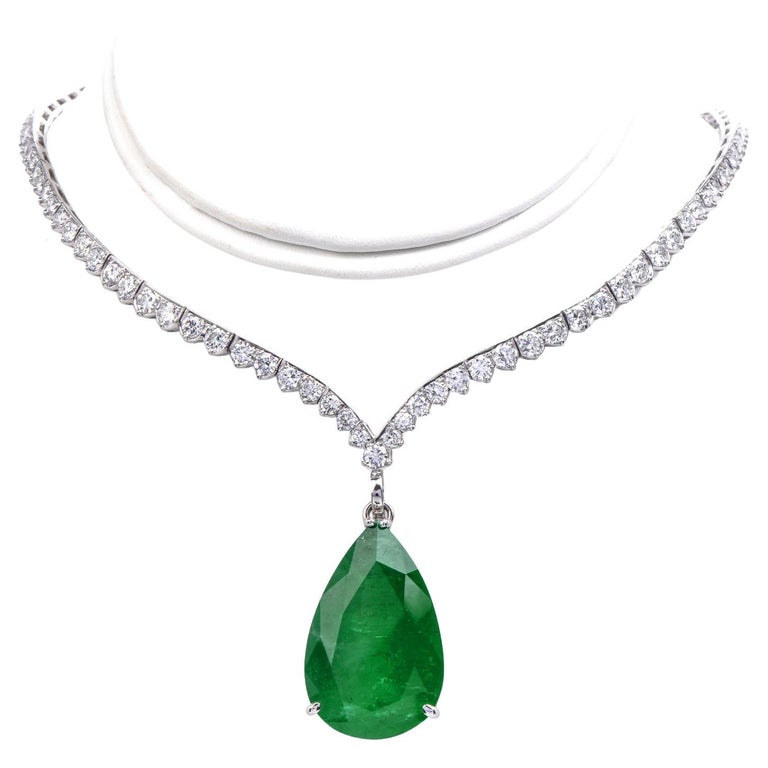 Vintage Royalty Vivid 49.49cts GIA Emerald Diamond Platinum Pendant  Necklace