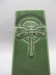 Vintage Roycroft Art Pottery Arts & Crafts Green Glazed Ceramic Dragonfly Vase