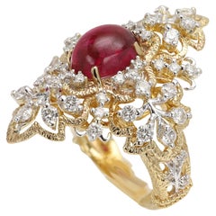 Vintage Rubellit Ring 18 Karat und Diamanten Viktorianischer Stil Rubellit Cocktail
