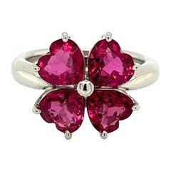 Vintage Rubellite Tourmaline Hearts Platinum Ring
