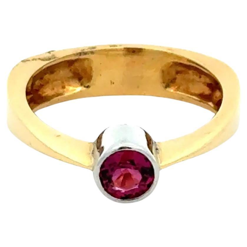 Bague solitaire en or et platine avec tourmaline rubellite vintage